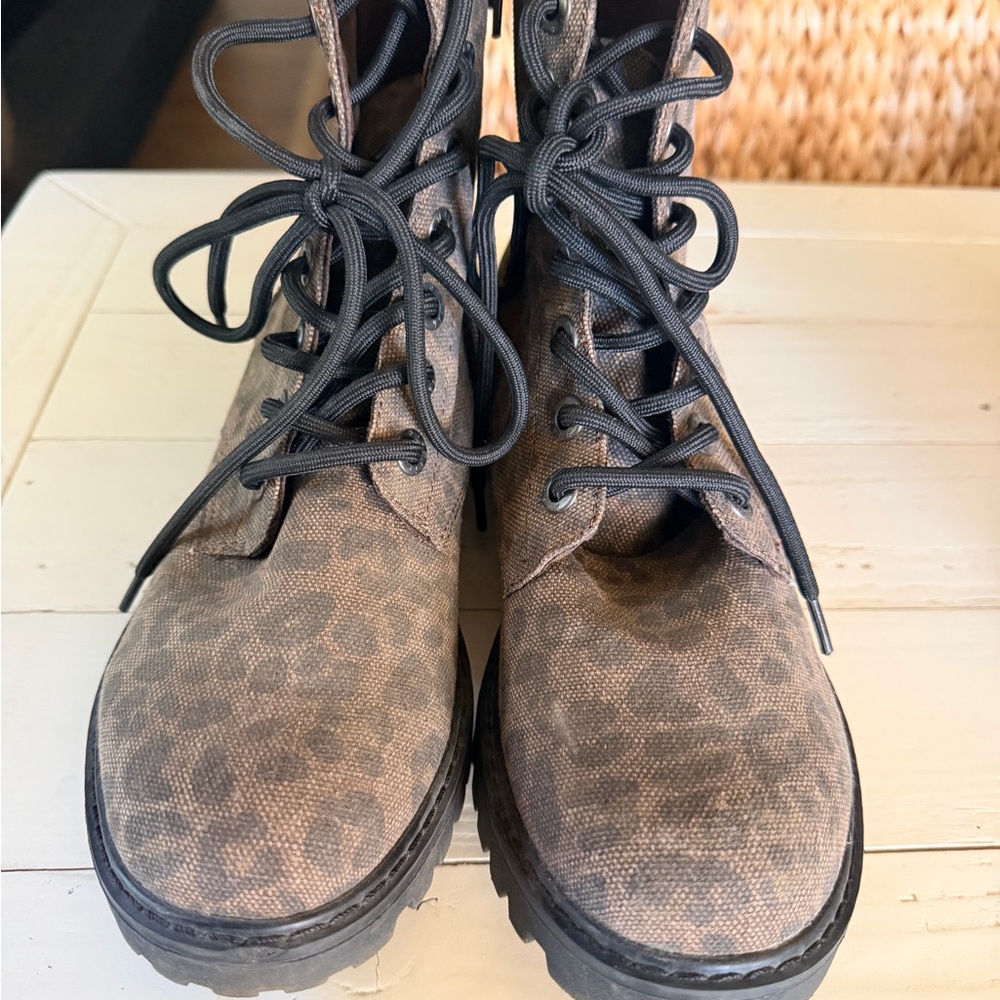Blowfish Leopard Print Lace-Up Ankle Boots in Brown and Black